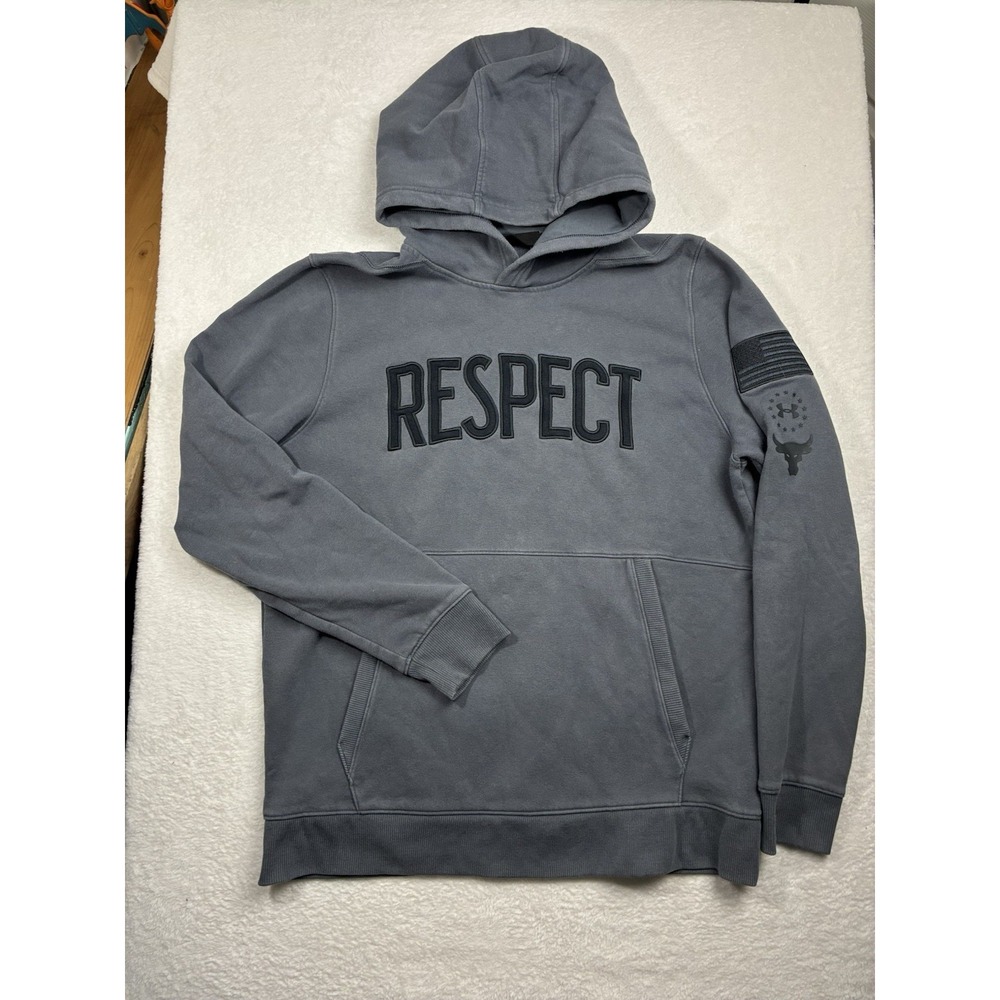 under armour project rock Men Large Gray Respect Hoodie Fitted 1345581 USA Flag
